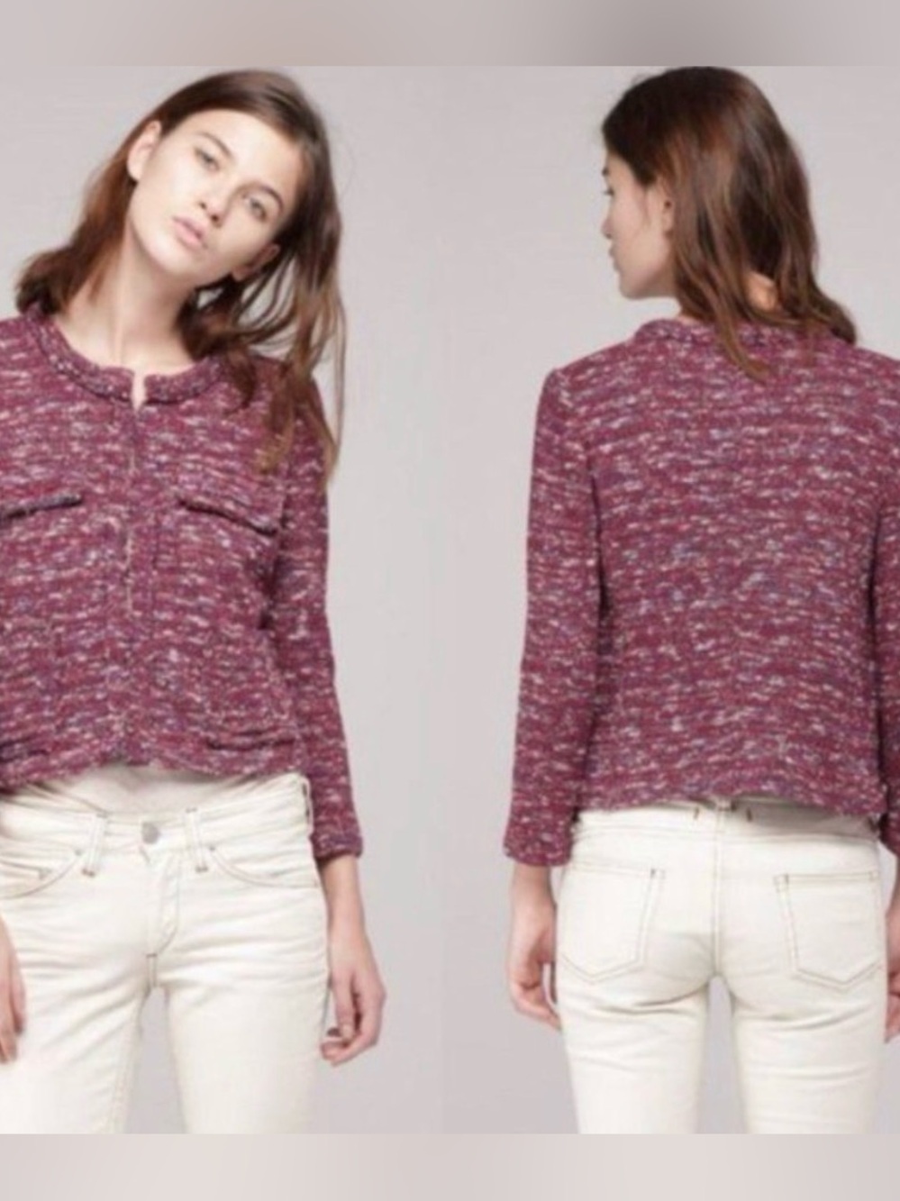 Isabel Marant Etoile Tweed Boucle Cropped Jacket Red Navy FR 38 US 6